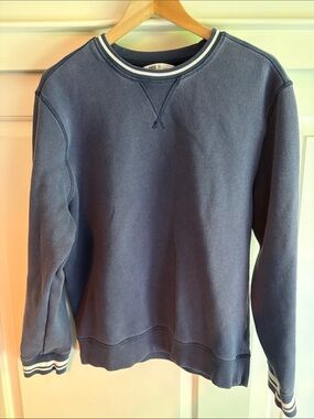 DSG Men's Blue Crewneck Sweater with White Stripe Trim